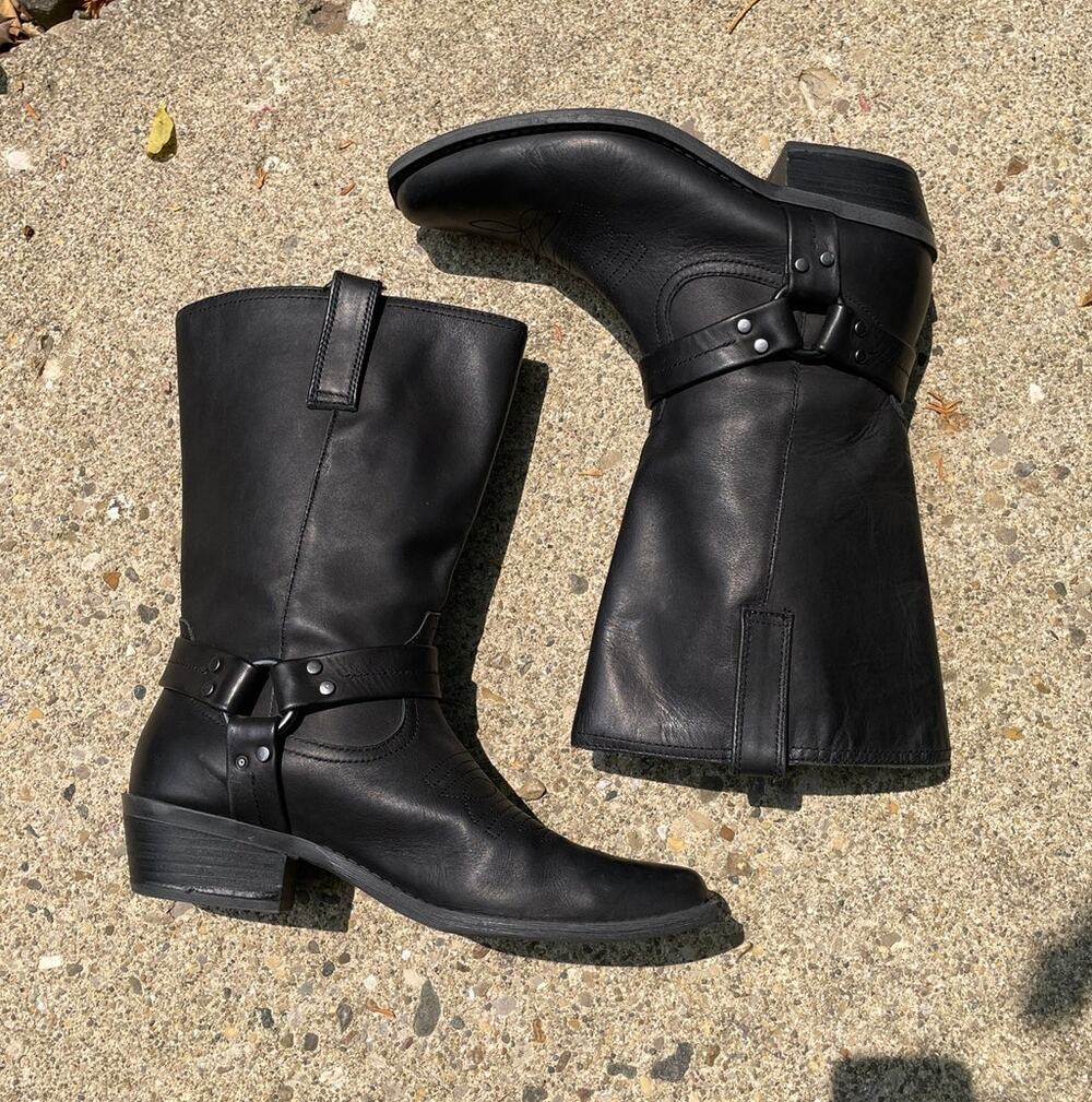 Dingo Womens Harness Leather Boot Sz 8.5M Black Cowboy Moto Western Cowboy Biker